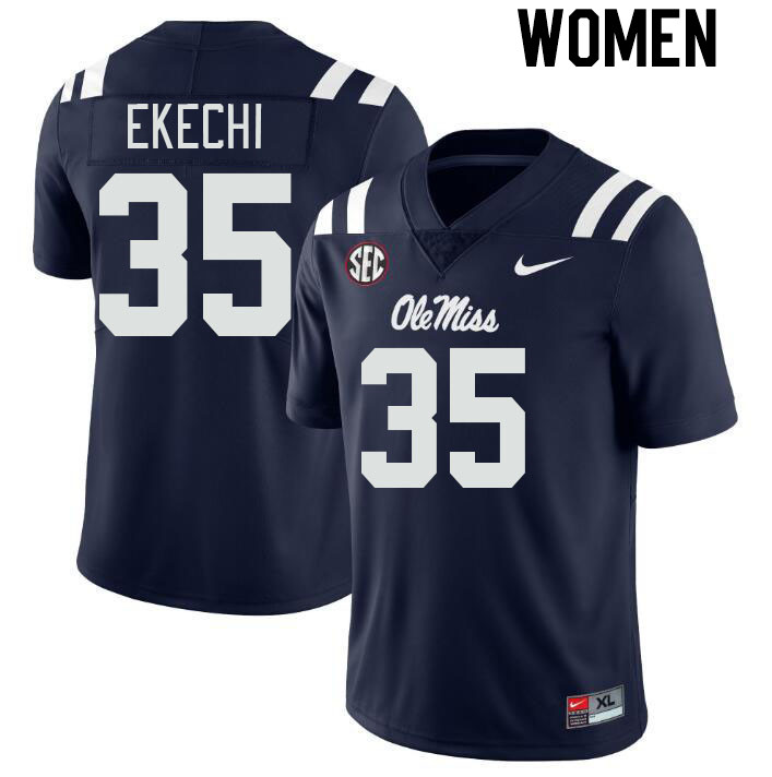 Women #35 Raphael Ekechi Ole Miss Rebels College Football Jerseys Stitched-Navy